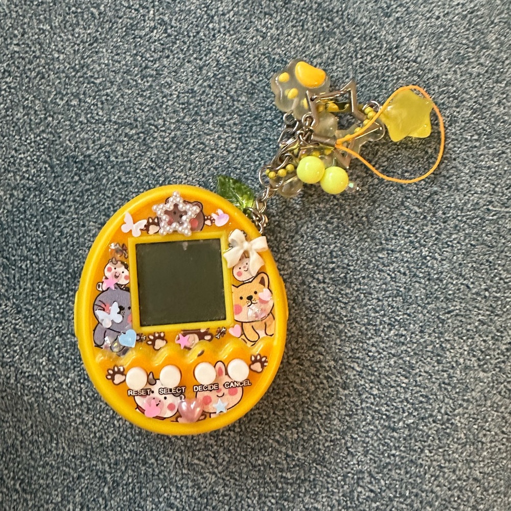 Yellow Tamagotchi Virtual Pet Keychain